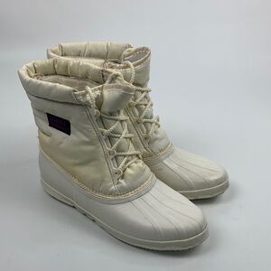 Sorel Women's Creme Winter Rain Duck Rubber Boots warm Liners Size 9 Lace up